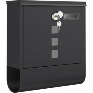 SONGMICS Cutie postala cu compartiment pentru ziare, pentru gard sau perete, cu incuietoare si vizor, 31x10x34 cm, negru
