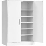 VASAGLE Pantofar cu 2 usi si 5 niveluri de depozitare,pana la 15 perechi pantofi, rafturi reglabile pe inaltime pentru incaltaminte pana la marimea 46, structura rezistenta din MDF, 60x37x91 cm, alb