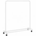 SONGMICS Suport mobil pentru haine cu bara de umerase si raft inferior pentru pantofi, structura metalica, maxim 50 kg, 4 roti pivotante la 360°, ideal pentru dressing, hol sau spalatorie, 110x38x142 cm, alb mat