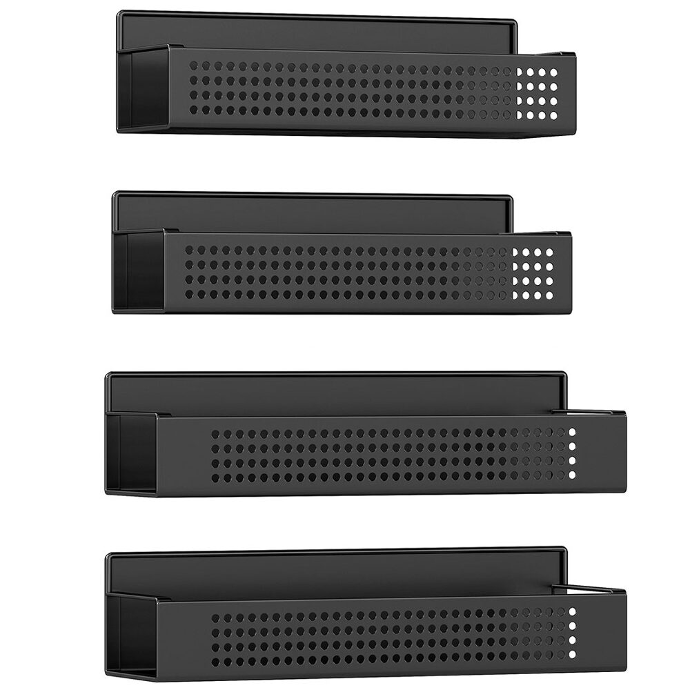SONGMICS Set 4 rafturi metalice pentru condimente, fara gaurire, magnetice compatibile cu suprafete metalice, negru