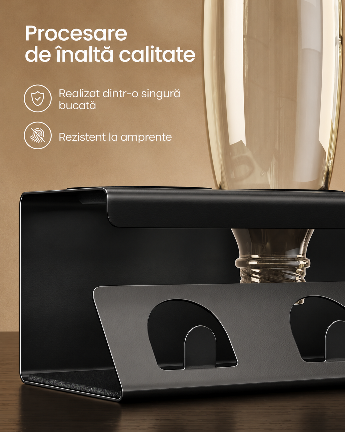 SONGMICS Suport pentru uscarea si depozitarea a 3 sticle, compatibil cu sticle din plastic si sticla pentru aparate de carbonatare, structura rezistenta din otel, 2 covorase absorbante detasabile si perie de curatare, 30x14x12 cm, negru - imagine 3