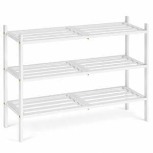 SONGMICS Raft pentru pantofi din bambus cu 3 niveluri, capacitate 12-16 perechi de incaltaminte, design compact si suprapozabil, structura rezistenta cu capacitate maxima 30 kg, montaj rapid, 70x25x52 cm, alb