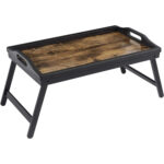 SONGMICS Masuta pliabila pentru laptop si mic dejun in pat, cu blat 50x30 cm, suport integrat pentru telefon sau tableta, margini inaltate si manere pentru transport, depozitare compacta, 50x30x26 cm, maro rustic