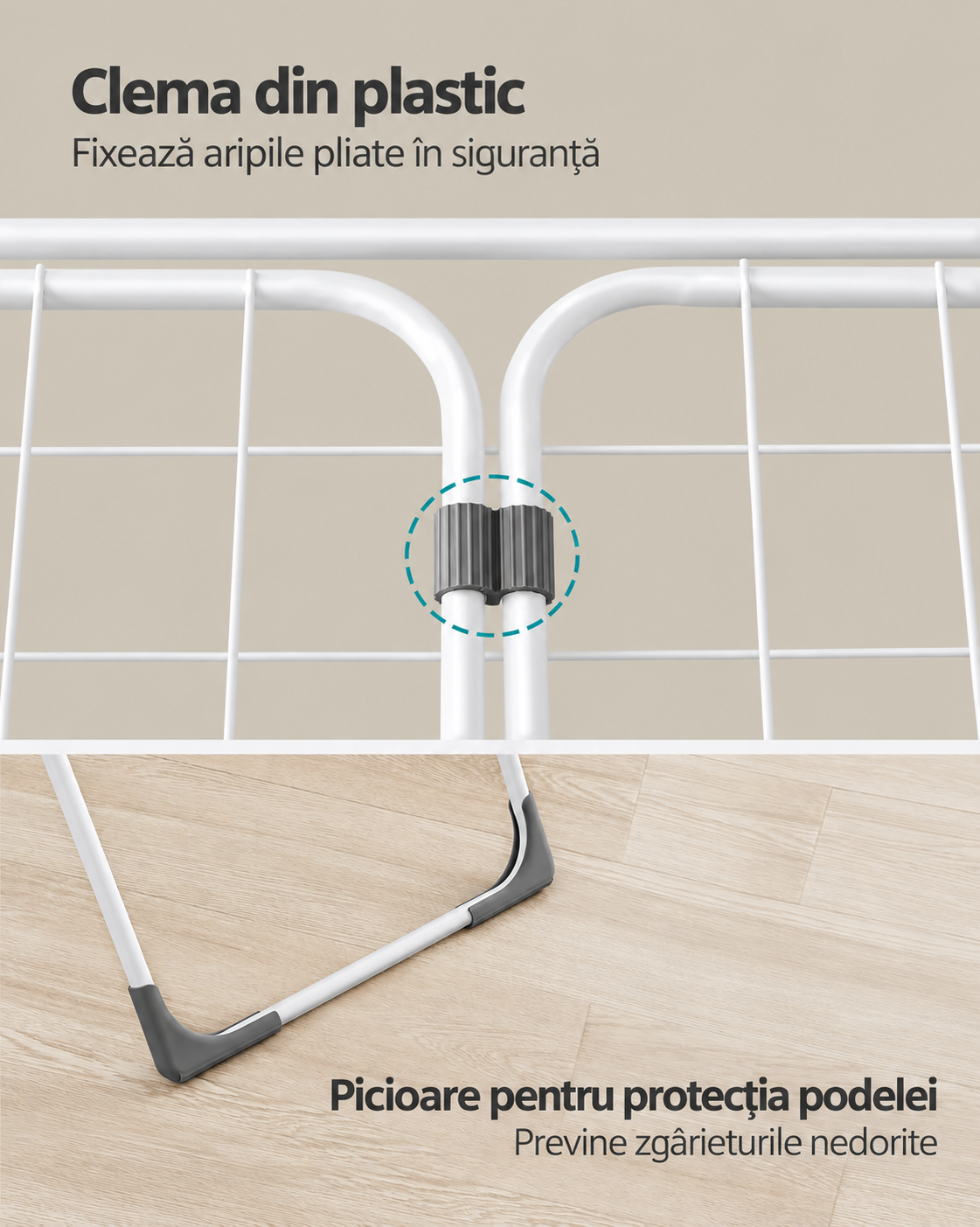 SONGMICS Uscator de rufe pliabil cu aripi si 17 bare, 18 m spatiu de uscare pentru haine, 15 kg, structura din otel rezistenta la coroziune, sistem blocare pentru stabilitate, utilizare interior si exterior, 182x50x103 cm, alb - imagine 7