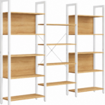 VASAGLE Biblioteca cu 14 rafturi din lemn, cadru metalic, 24x158x166cm, stil industrial, stejar auriu si alb