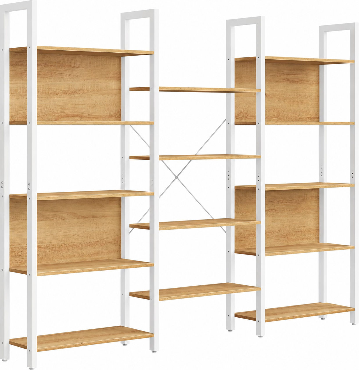 VASAGLE Biblioteca cu 14 rafturi din lemn, cadru metalic, 24x158x166cm, stil industrial, stejar auriu si alb