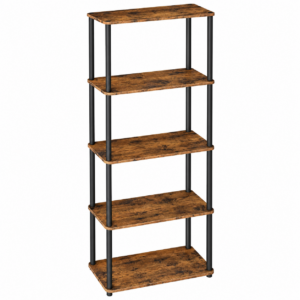 VASAGLE Raft ingust pentru depozitare, 5 niveluri, design compact, 60x24x139 cm, maro rustic si negru
