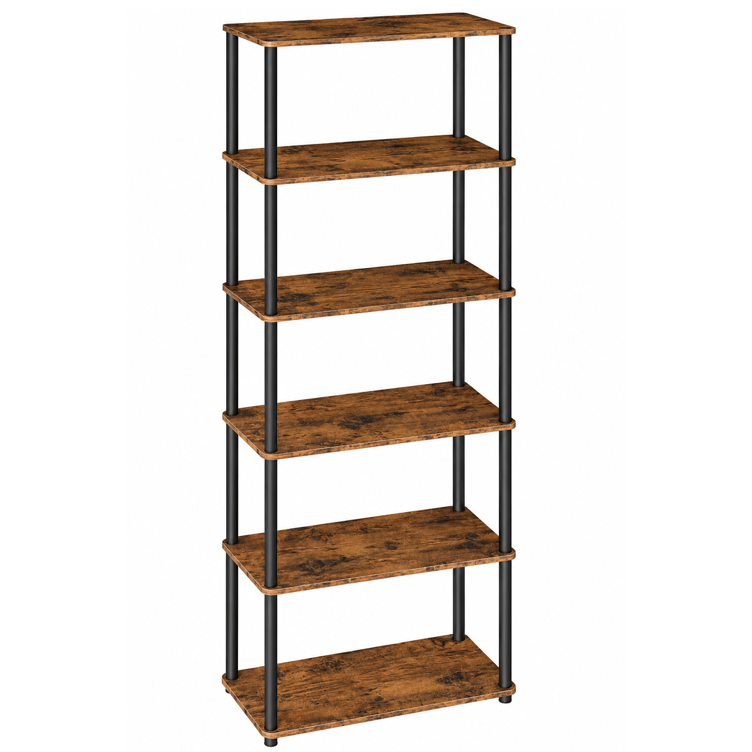 VASAGLE Biblioteca cu 6 rafturi, montaj rapid fara unelte, structura din otel, 60x24x173 cm, maro rustic si negru