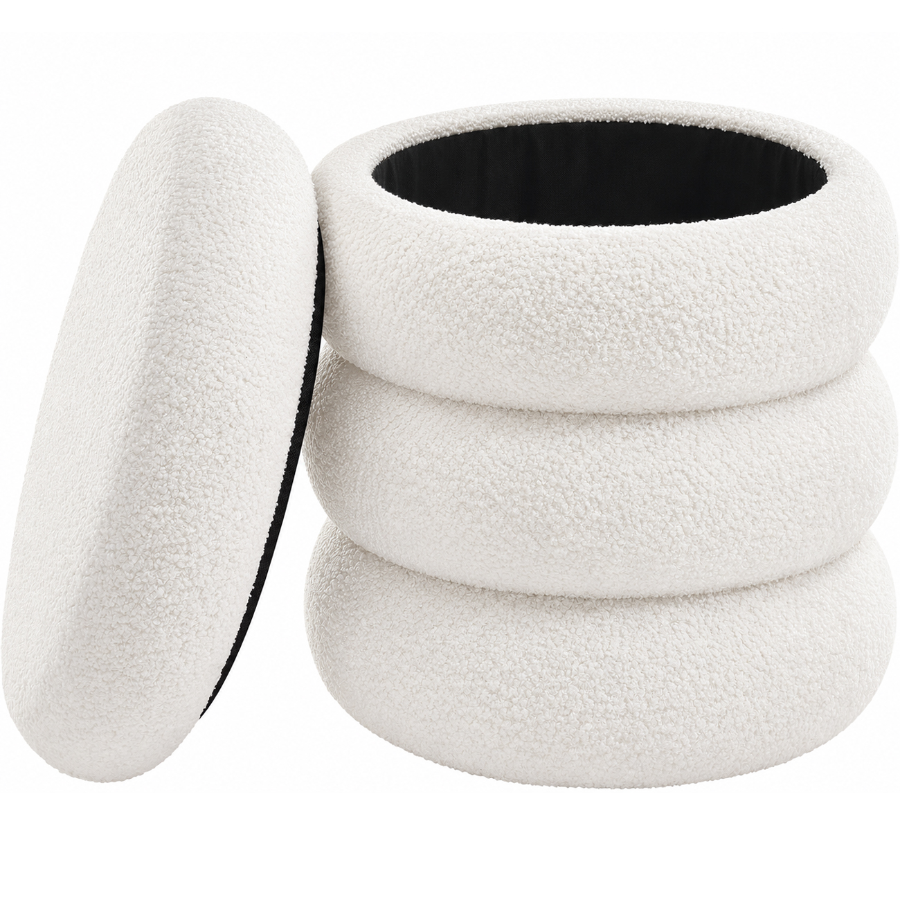 SONGMICS Taburet decorativ cu sezut moale, compartiment ascuns 30 L si capac detasabil, capacitate 150 kg, 43x47 cm, alb