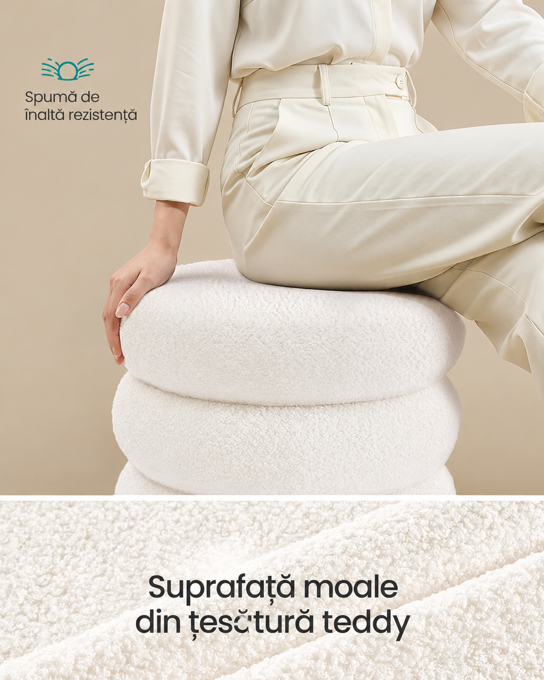SONGMICS Taburet decorativ cu sezut moale, compartiment ascuns 30 L si capac detasabil, capacitate 150 kg, 43x47 cm, alb - imagine 7