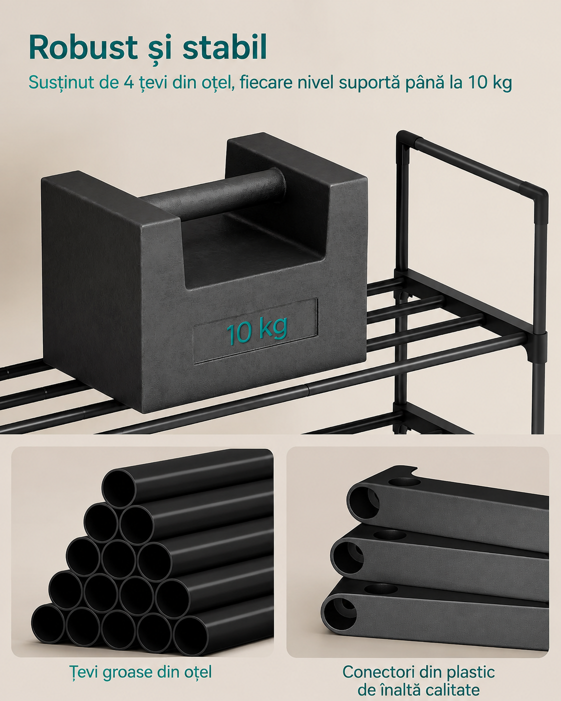 SONGMICS Raft pentru pantofi cu 2 niveluri, capacitate 6-9 perechi, 68x30x34 cm, negru - imagine 4