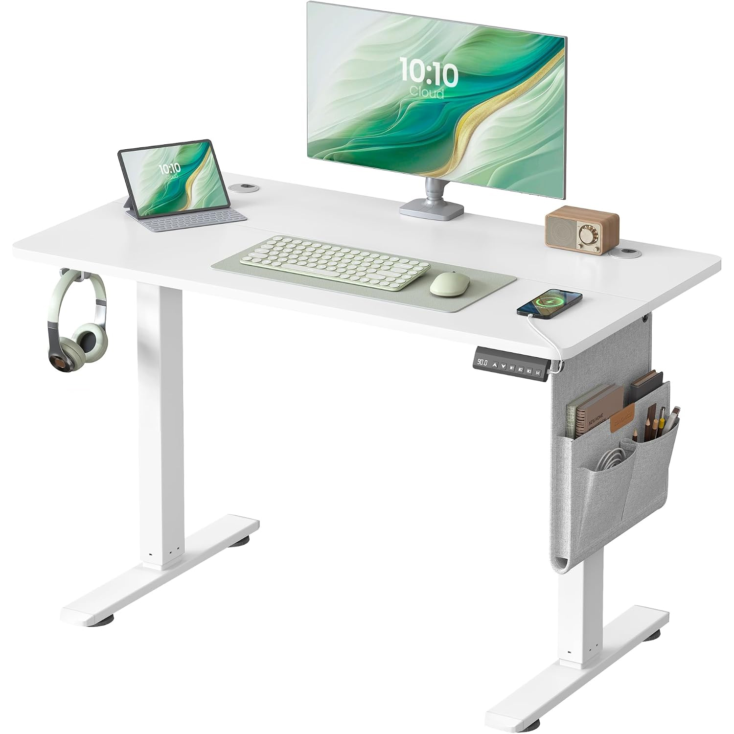 SONGMICS Birou electric sit-stand, reglabil 72-120 cm, motor silentios, USB-C 20W, 100x60 cm, alb - imagine 3