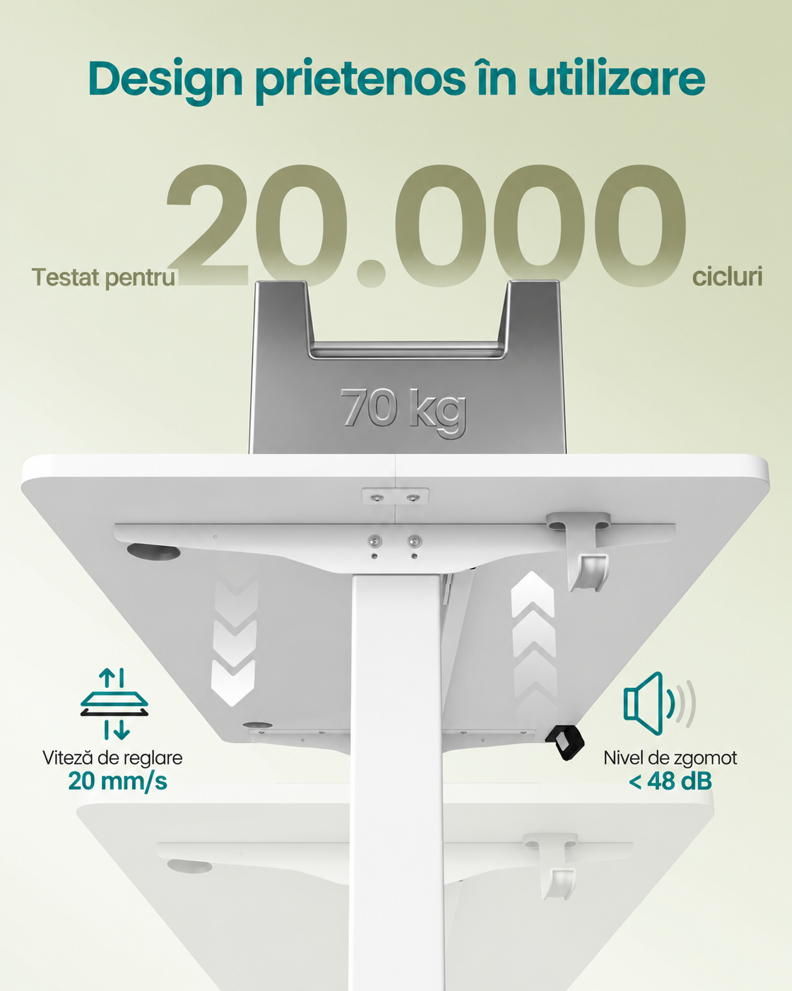 SONGMICS Birou electric sit-stand, reglabil 72-120 cm, motor silentios, USB-C 20W, 100x60 cm, alb - imagine 7