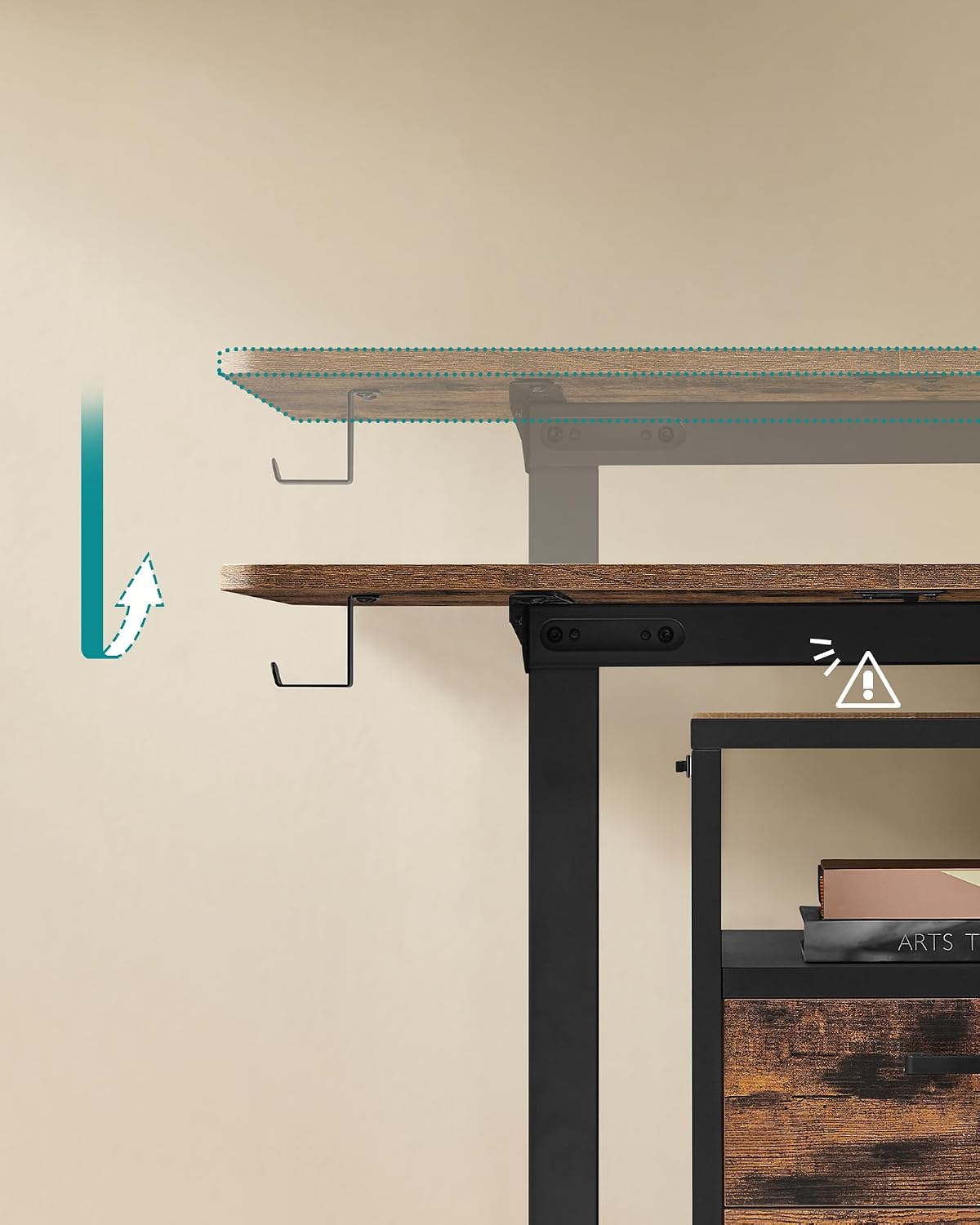 SONGMICS Birou electric reglabil pe inaltime, 120x60x(72-120) cm, memorie 4 pozitii, USB-C, cadru metalic, maro rustic - imagine 3