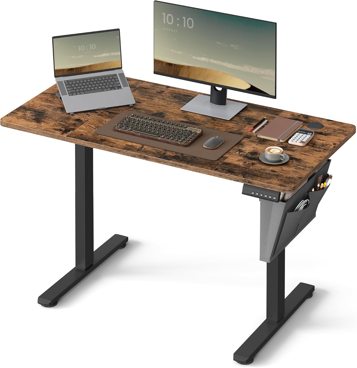 SONGMICS Birou electric reglabil pe inaltime, 120x60x(72-120) cm, memorie 4 pozitii, USB-C, cadru metalic, maro rustic - imagine 5
