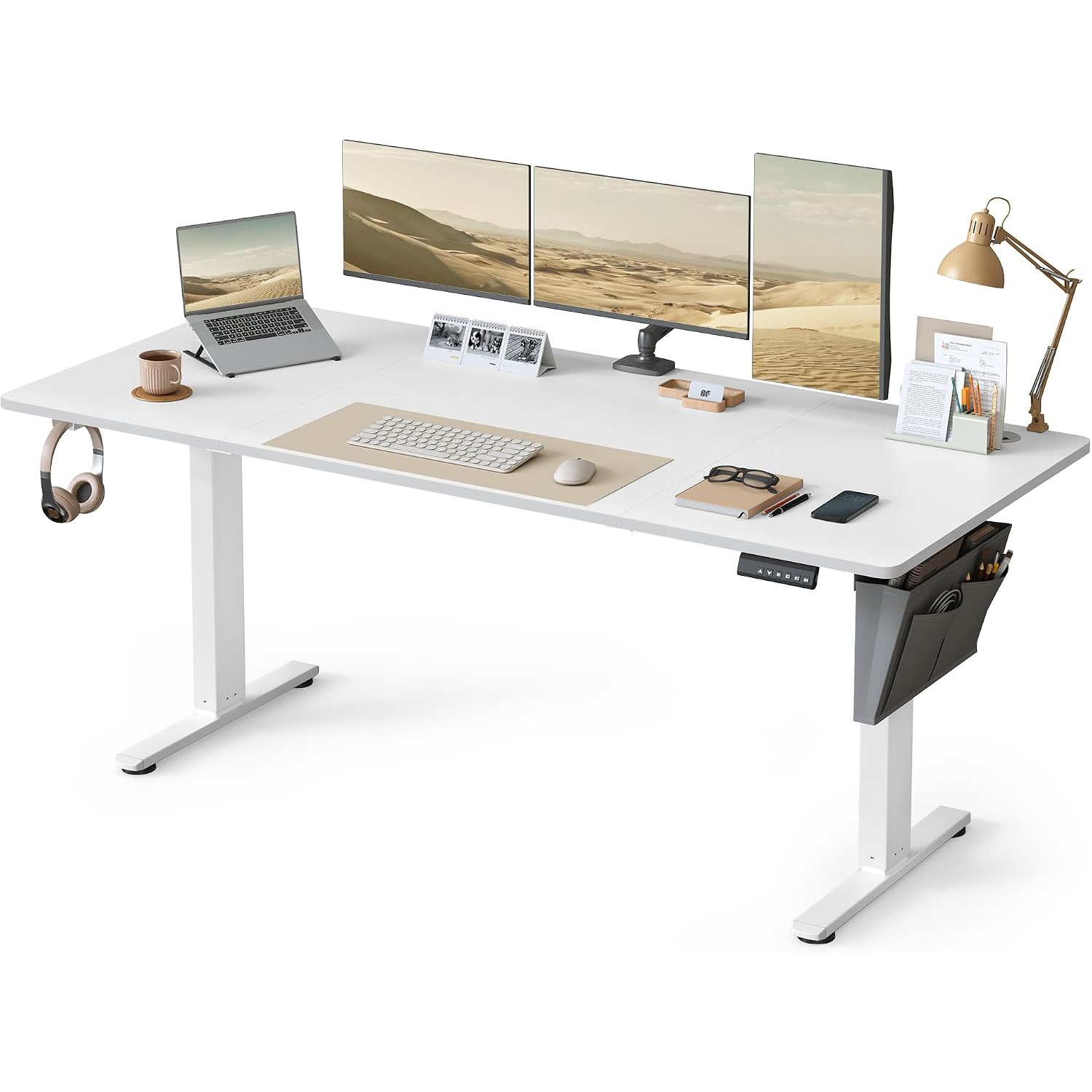 SONGMICS Birou electric reglabil pe inaltime 180x80x72-120 cm, USB-C 20W, 4 pozitii memorate, alb - imagine 4
