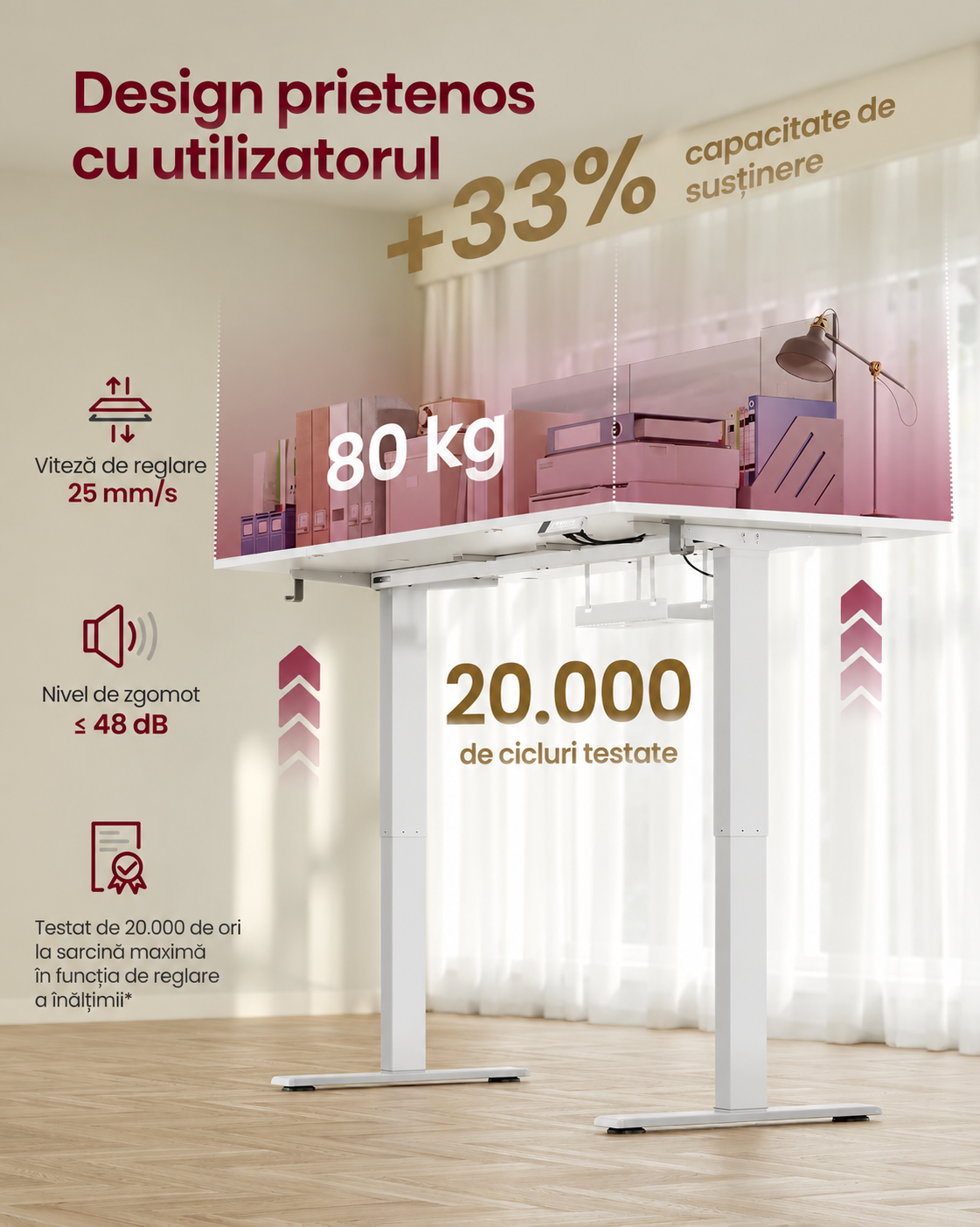 VASAGLE Birou electric sit-stand, reglabil 72-120 cm, blat extra mare 160x80 cm, USB-C 20W, alb - imagine 4