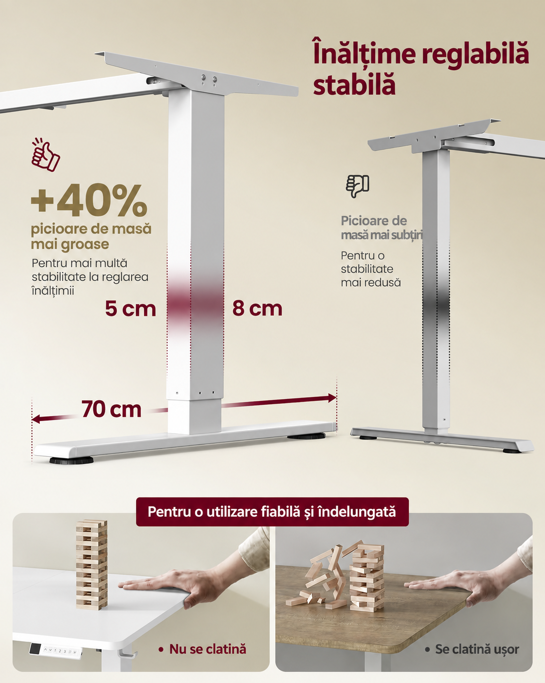 VASAGLE Birou electric sit-stand, reglabil 72-120 cm, blat extra mare 160x80 cm, USB-C 20W, alb - imagine 7
