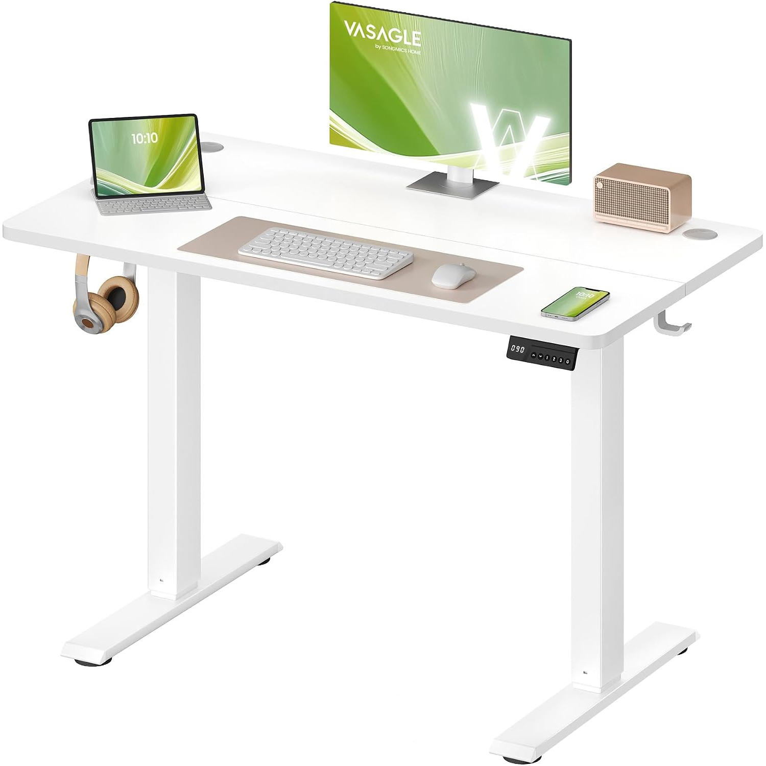 VASAGLE Birou electric reglabil pe inaltime, cadru metalic, functie memorie 4 pozitii, 100x60x(72-120) cm, alb - imagine 4