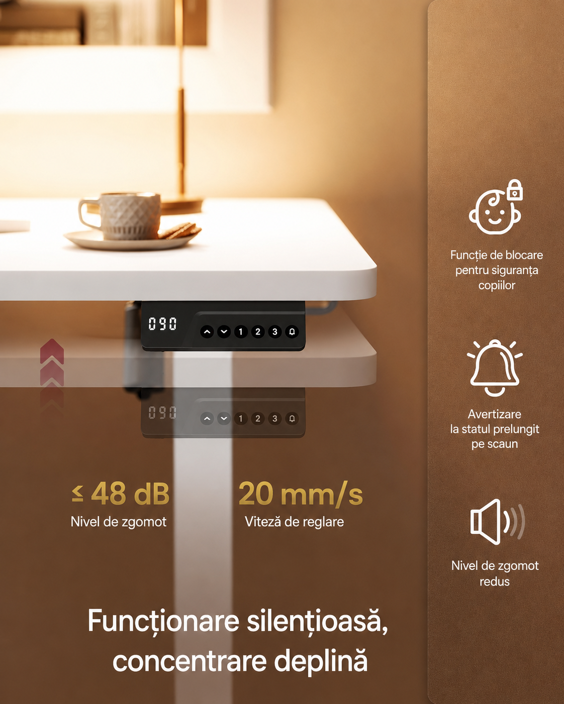 VASAGLE Birou electric reglabil pe inaltime, cadru metalic, functie memorie 4 pozitii, 100x60x(72-120) cm, alb - imagine 5