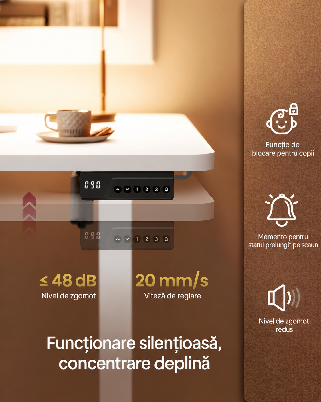 VASAGLE Birou electric reglabil pe inaltime, cadru metalic, functie memorie 4 pozitii, 120x60x(72-120) cm, alb - imagine 5