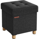 SONGMICS Taburet depozitare cu sezut confortabil, capacitate 300 kg, 37 L, 38x38x40 cm, negru