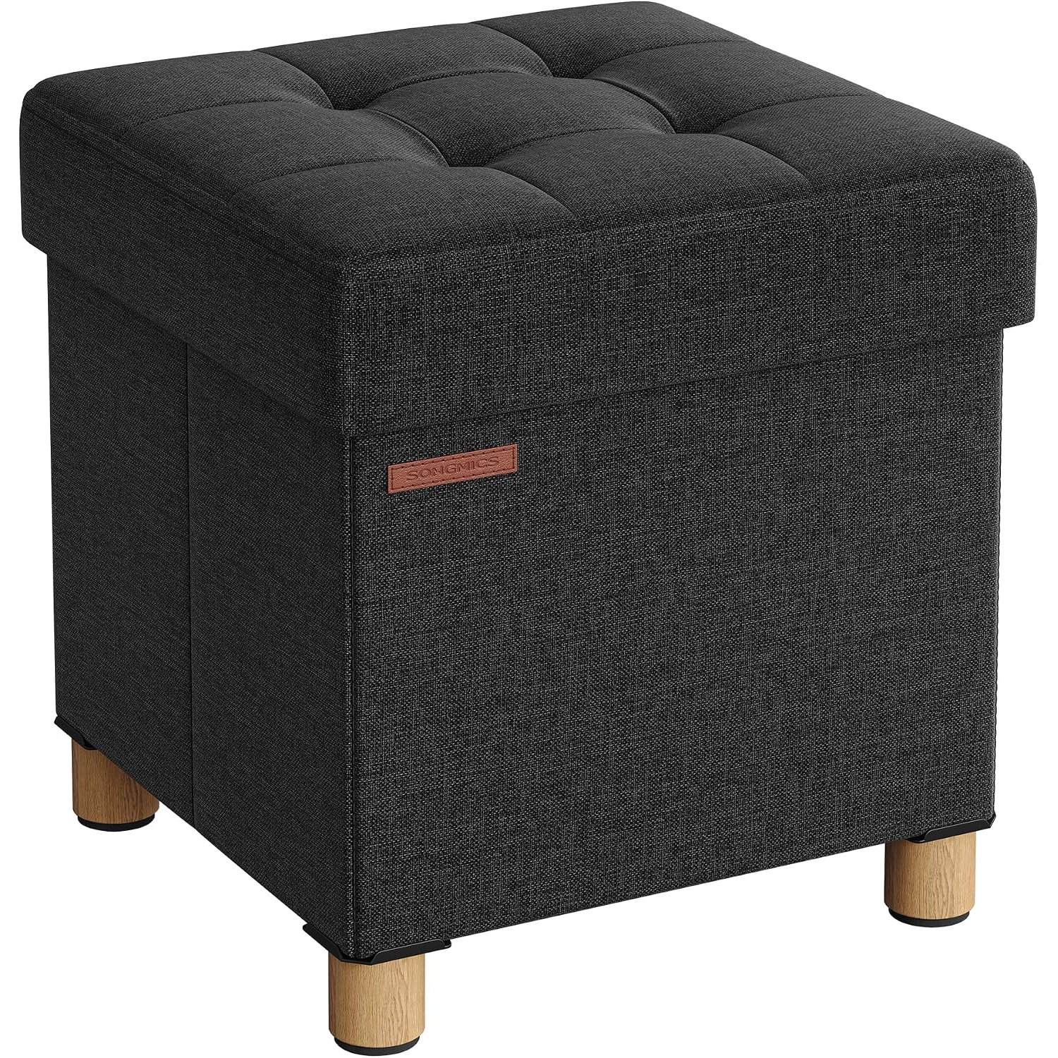 SONGMICS Taburet depozitare cu sezut confortabil, capacitate 300 kg, 37 L, 38x38x40 cm, negru