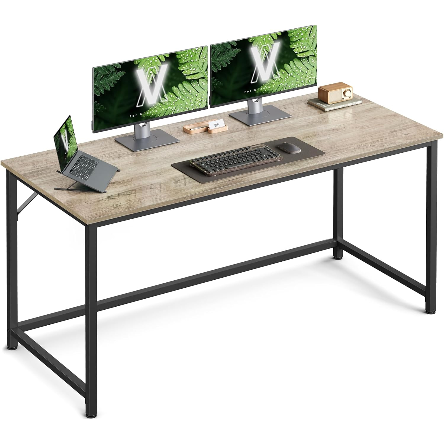 VASAGLE Birou calculator cu cadru metalic si blat PAL, stil industrial, 135x60x76 cm, gri stejar - imagine 7