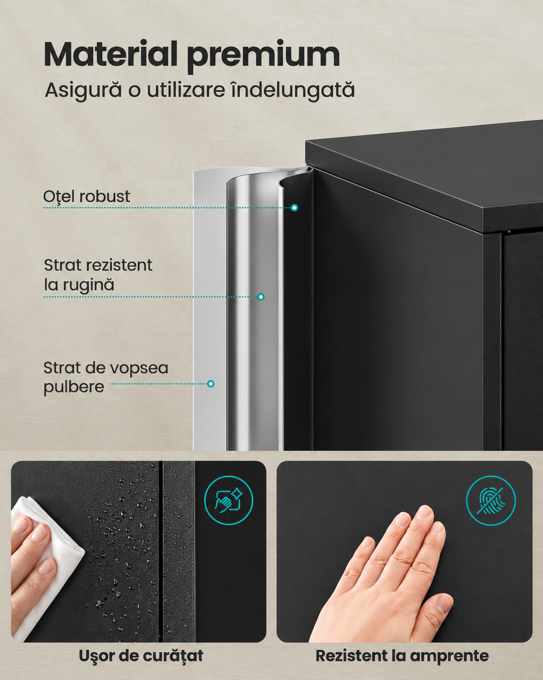 SONGMICS Dulap metalic de depozitare cu 4 usi si 2 compartimente separate, rafturi reglabile pentru organizarea uneltelor, 2 incuietori cu 4 chei incluse, structura rezistenta din otel, ideal pentru garaj, birou sau spalatorie, 80x40x180 cm, negru mat - imagine 3