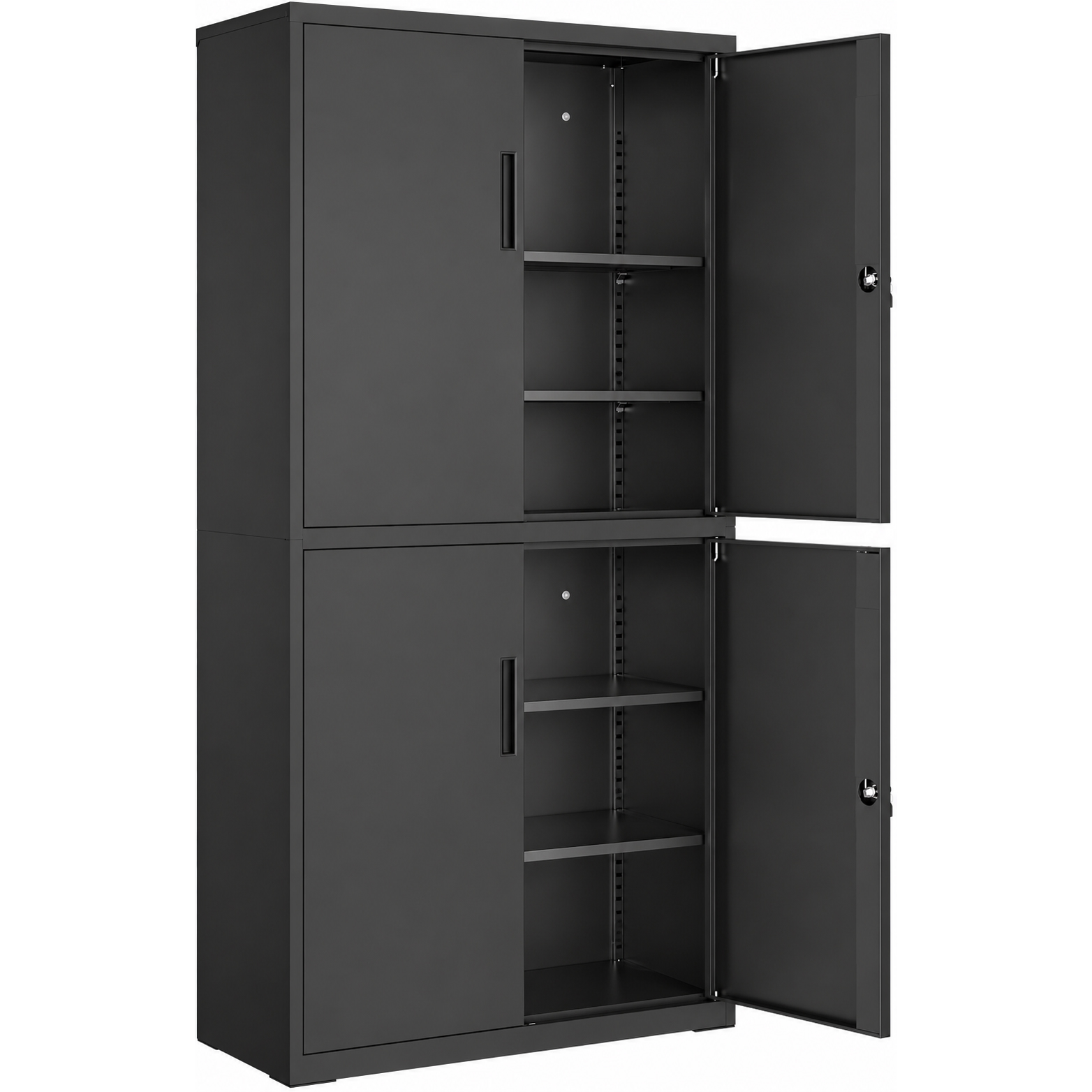 SONGMICS Dulap metalic de depozitare cu 4 usi si 2 compartimente separate, rafturi reglabile pentru organizarea uneltelor, 2 incuietori cu 4 chei incluse, structura rezistenta din otel, ideal pentru garaj, birou sau spalatorie, 80x40x180 cm, negru mat