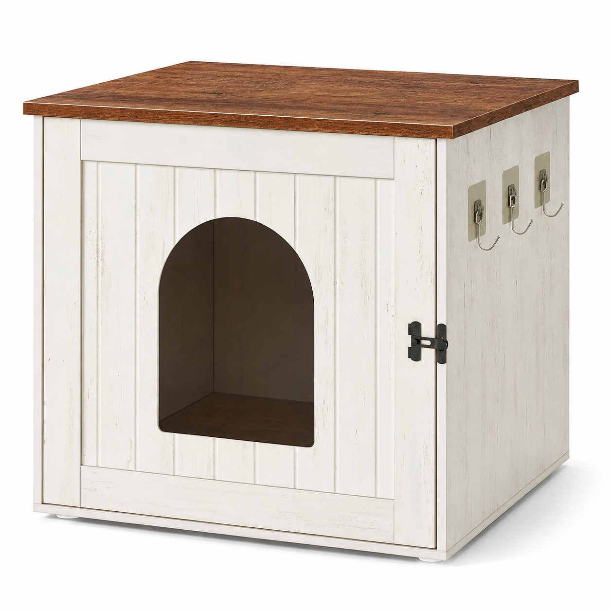 SONGMICS Cusca pentru pisici tip mobilier, mascare litiera, cu usi model hambar, MDF, 55x50x50 cm, alb rustic