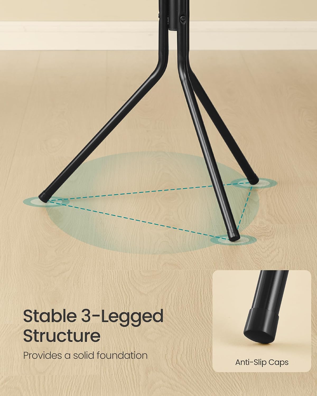 SONGMICS Cuier metalic tip pom cu 16 carlige, 43x48x175 cm, negru - imagine 4