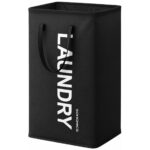 SONGMICS Cos de rufe pliabil cu capacitate 80 L, material Oxford 600D rezistent la apa, 2 manere pentru transport usor, maxim 20 kg, design compact pentru depozitare, 40x30x68 cm, negru