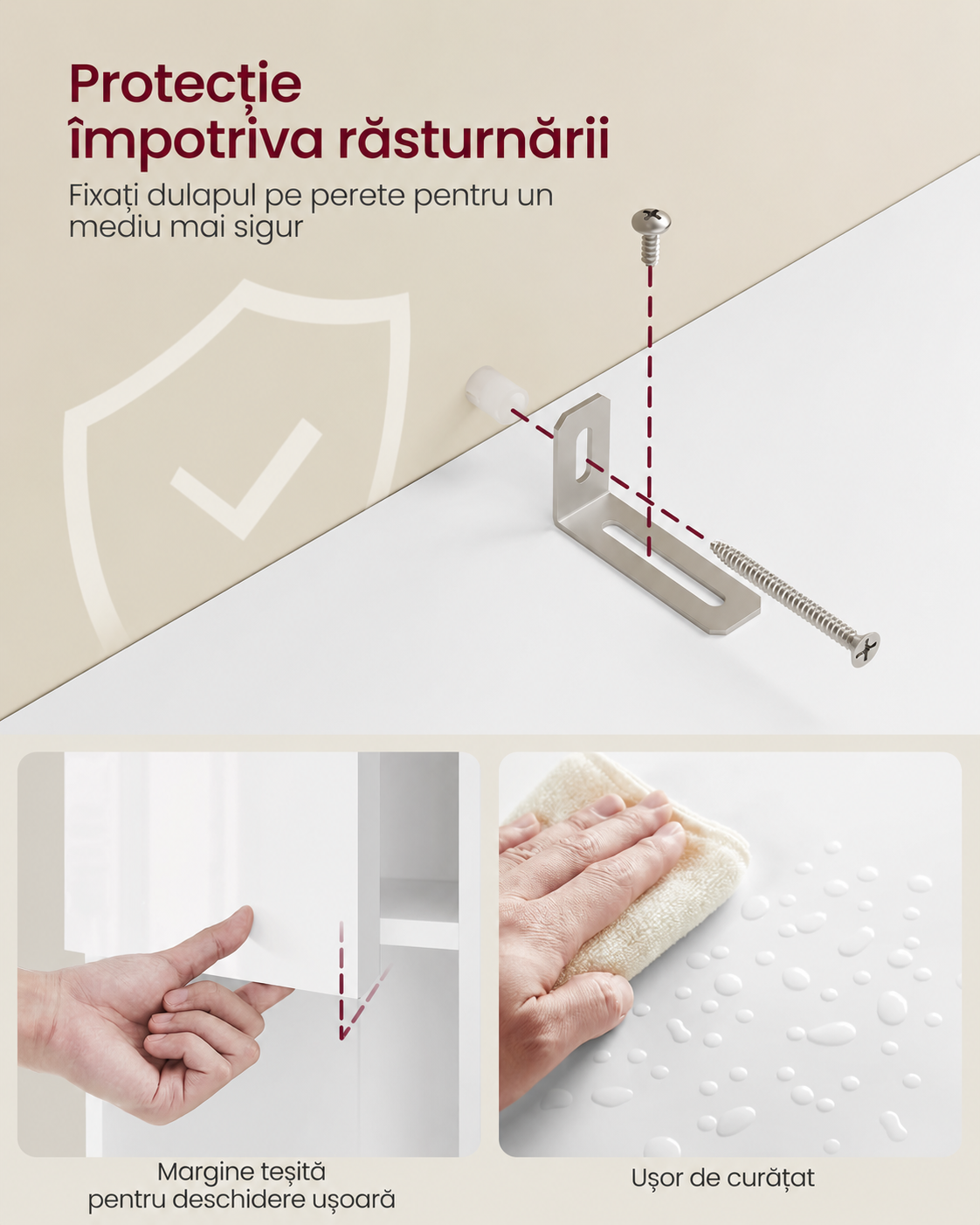 VASAGLE Dulap inalt de baie cu 2 dulapuri inchise, 2 sertare si compartiment deschis pentru organizarea prosoapelor si cosmeticelor, rafturi reglabile si reversibile, structura din MDF, 60x30x170 cm, alb - imagine 3