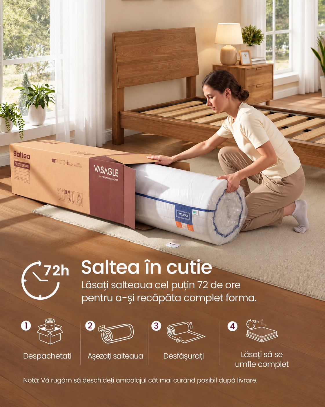 VASAGLE Saltea 90x200 cm cu spuma Memory Gel, 7 zone, doua fete de dormit, husa detasabila si lavabila, fermitate medie H3, alb - imagine 4