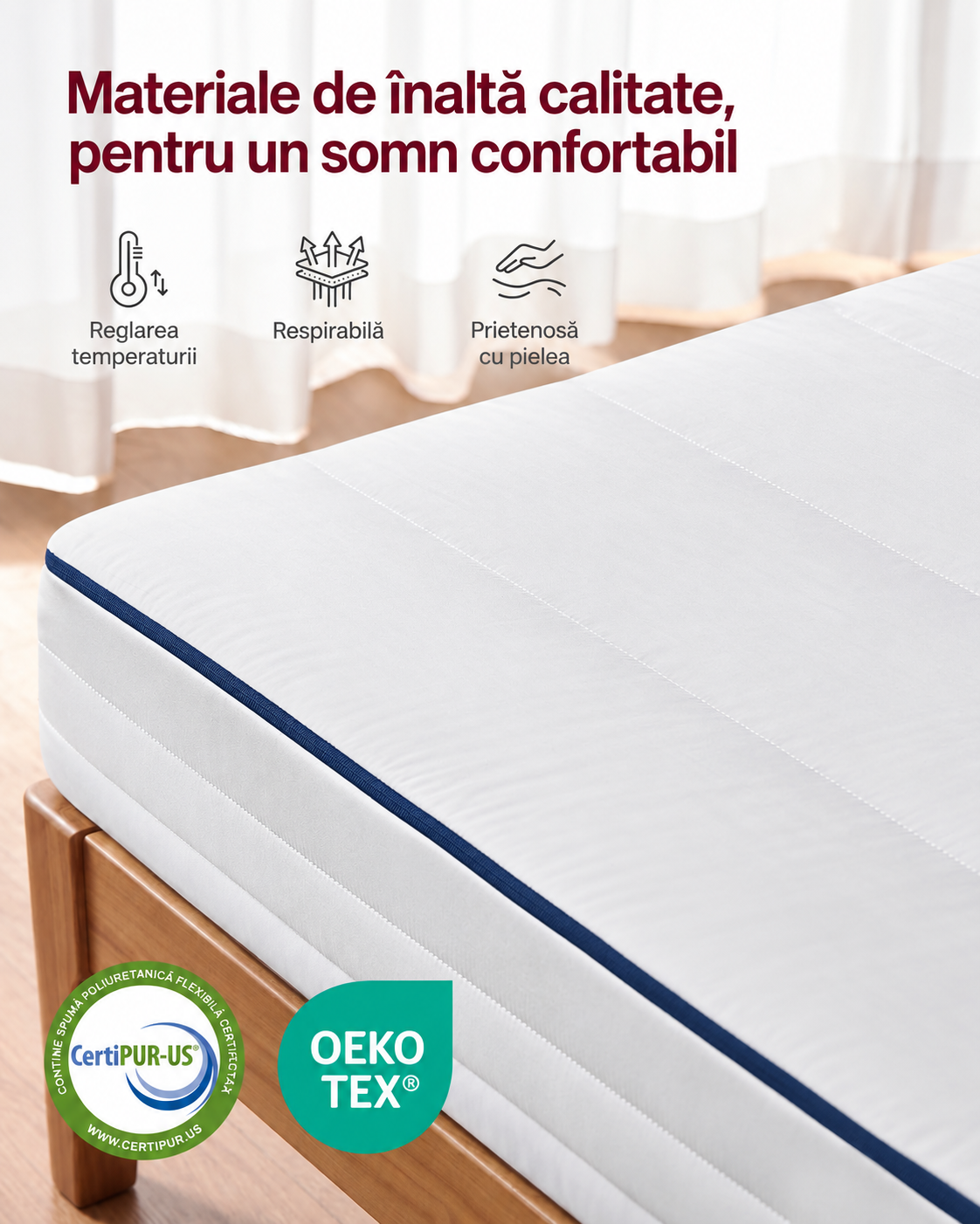 VASAGLE Saltea 90x200 cm cu spuma Memory Gel, 7 zone, doua fete de dormit, husa detasabila si lavabila, fermitate medie H3, alb - imagine 6