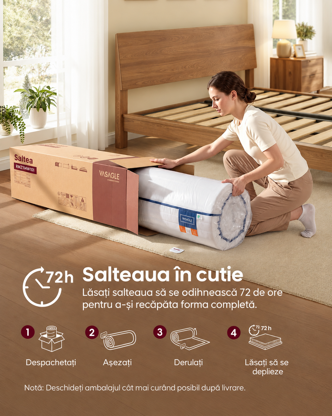 VASAGLE Saltea 140x200 cm cu 2 fete de dormit, spuma Memory Gel pentru adaptare la corp si spuma ferma de sustinere, 7 zone ergonomice, husa lavabila cu fermoar, H3, alb - imagine 3