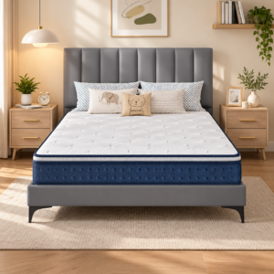 VASAGLE Saltea 140x200 cm cu sistem hibrid din spuma si arcuri individuale, Memory Gel pentru confort termic, 7 zone de sustinere, margini ranforsate, alb