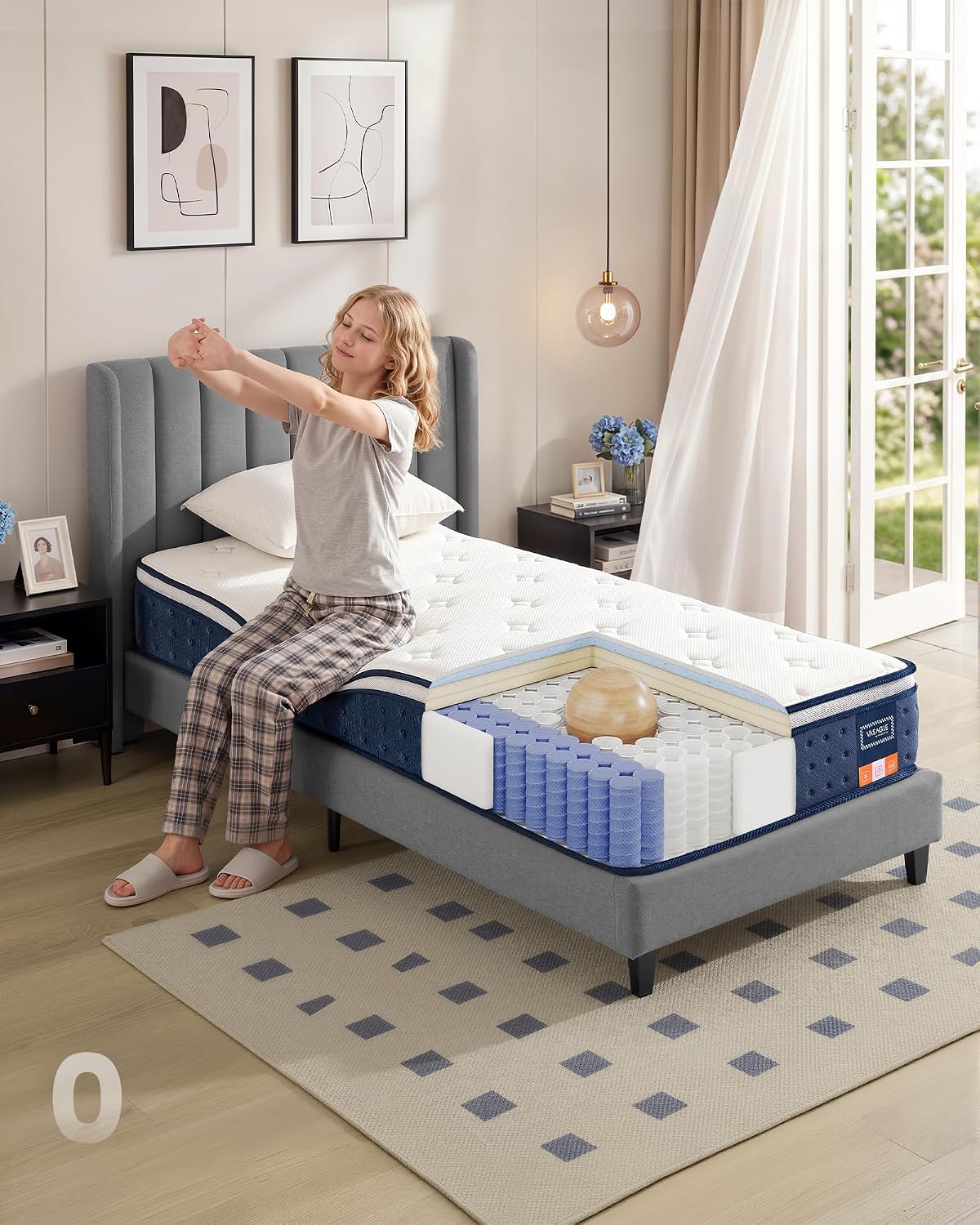 VASAGLE Saltea 90x200 cm cu arcuri individuale pentru reducerea transferului de miscare, spuma cu memorie si gel, 7 zone ergonomice si margini ranforsate, alb - imagine 2
