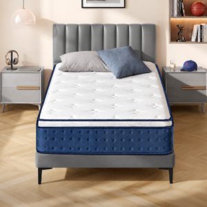 VASAGLE Saltea 90x200 cm cu arcuri individuale pentru reducerea transferului de miscare, spuma cu memorie si gel, 7 zone ergonomice si margini ranforsate, alb