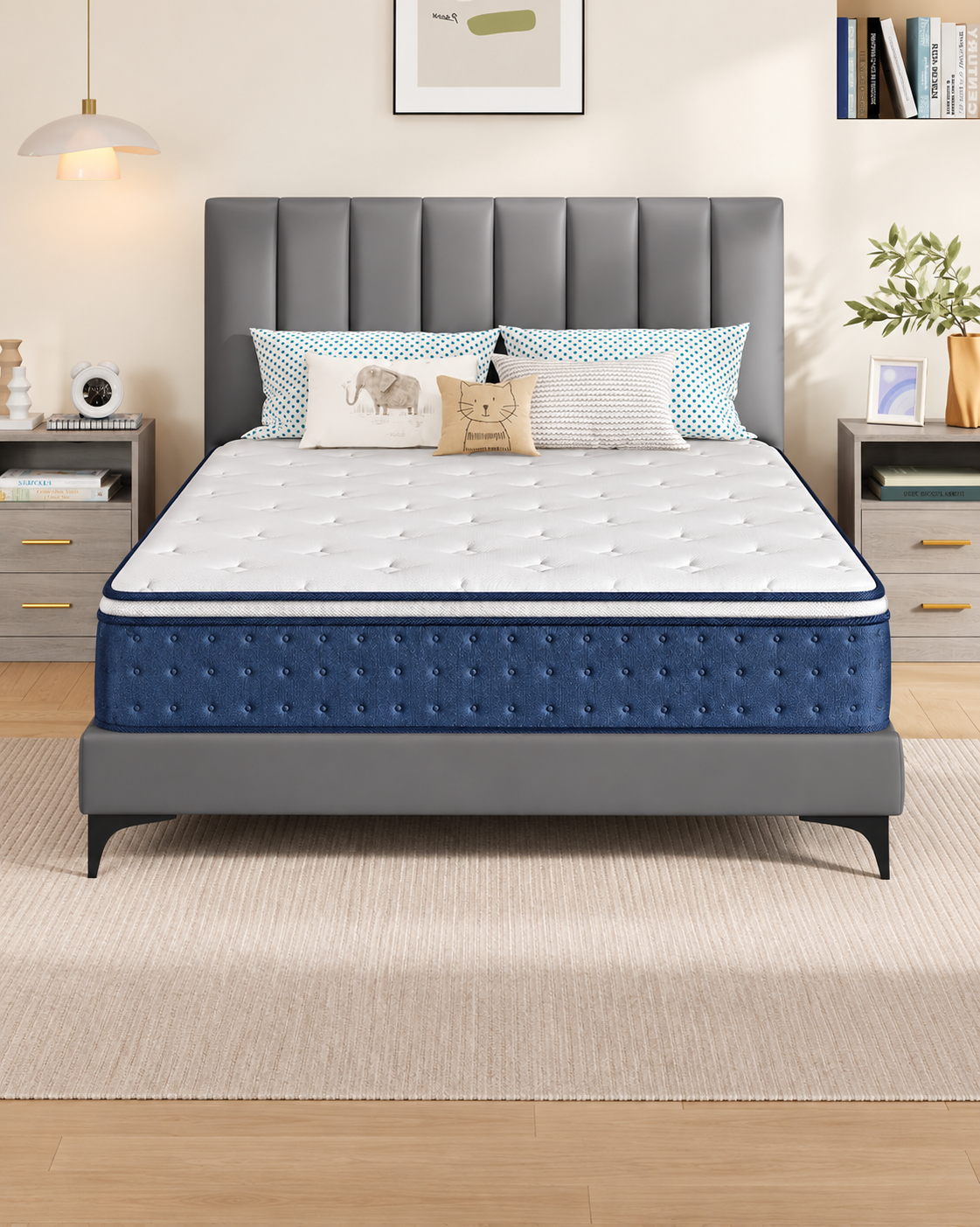 VASAGLE Saltea 140x200 cm cu arcuri individuale Pocket si spuma Memory Gel, sustinere 7 zone, mediu-ferma H3, alb