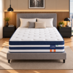 VASAGLE Saltea 140x200x25 cm cu sustinere H3 mediu-ferma, arcuri individuale, spuma Memory Gel, husa respirabila si margini intarite, albastru si alb