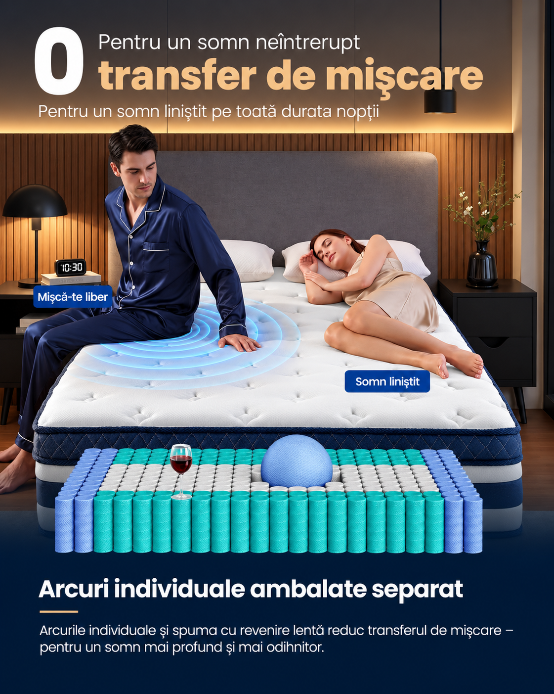 VASAGLE Saltea 140x200x25 cm cu sustinere H3 mediu-ferma, arcuri individuale, spuma Memory Gel, husa respirabila si margini intarite, albastru si alb - imagine 3