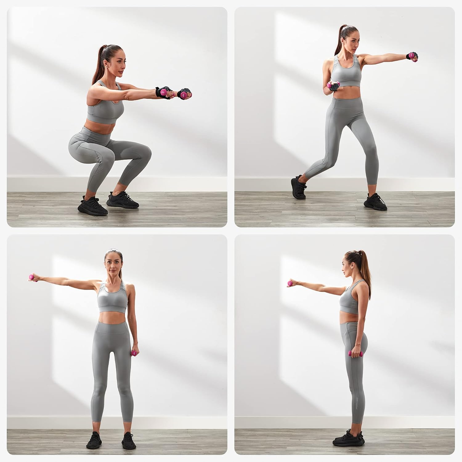 SONGMICS Set 2 gantere fitness de 0,5 kg fiecare, greutate totala 1 kg, pentru exercitii si antrenamente acasa sau la sala, miez din fonta cu invelis neopren antiderapant, manere ergonomice, roz - imagine 3