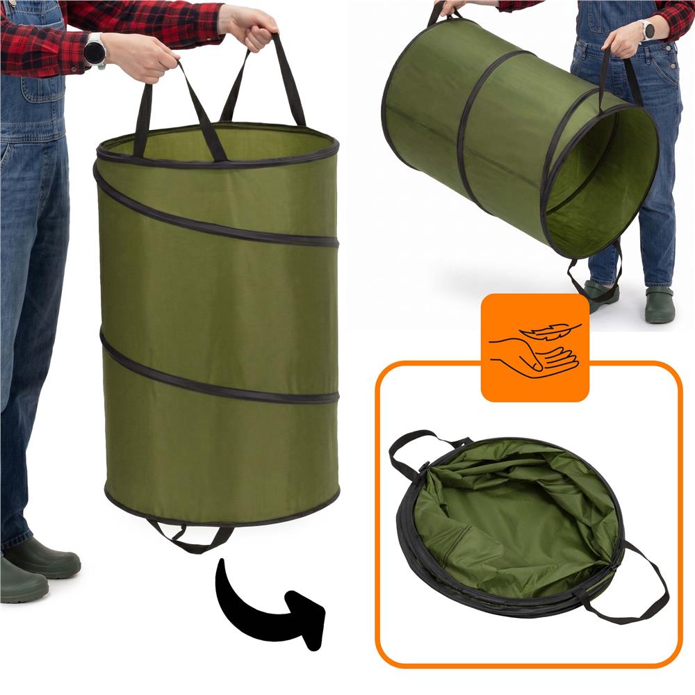 Cos pliabil pentru frunze, iarba si deseuri de gradina, 120 L, poliester cu tesatura oxford, 47x70 cm, verde - imagine 4