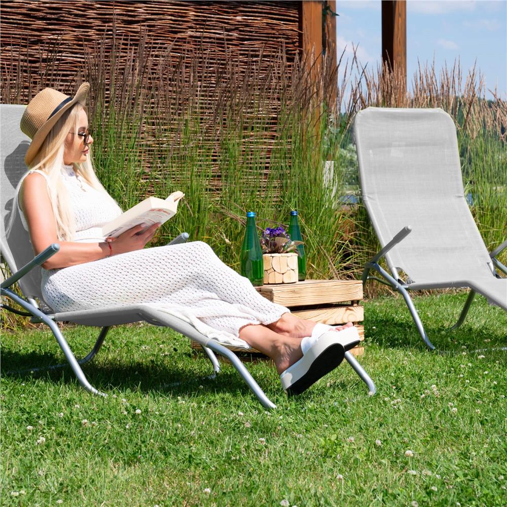 Sezlong pliabil Zero Gravity cu sezut din textilene, capacitate 120 kg, 60x185x96 cm, gri deschis - imagine 17