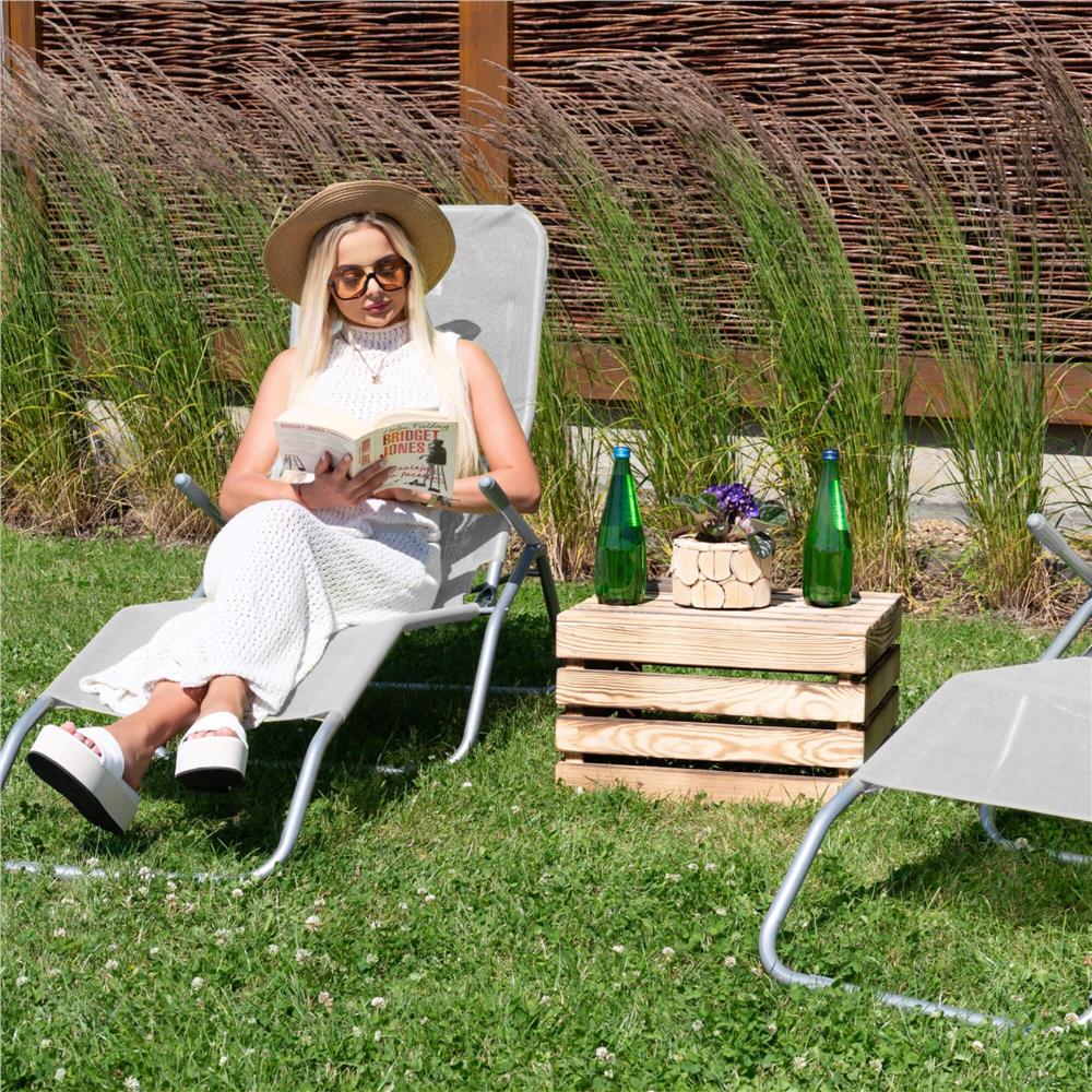 Sezlong pliabil Zero Gravity cu sezut din textilene, capacitate 120 kg, 60x185x96 cm, gri deschis - imagine 20
