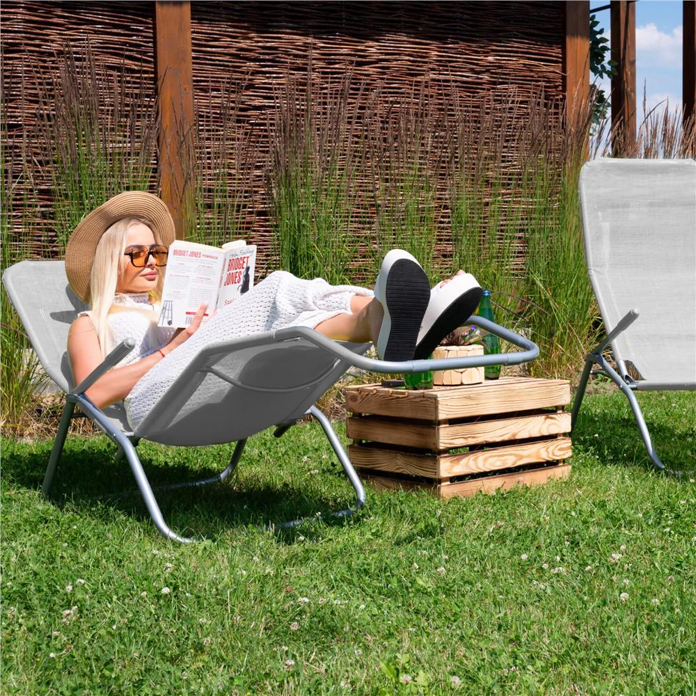 Sezlong pliabil Zero Gravity cu sezut din textilene, capacitate 120 kg, 60x185x96 cm, gri deschis - imagine 21