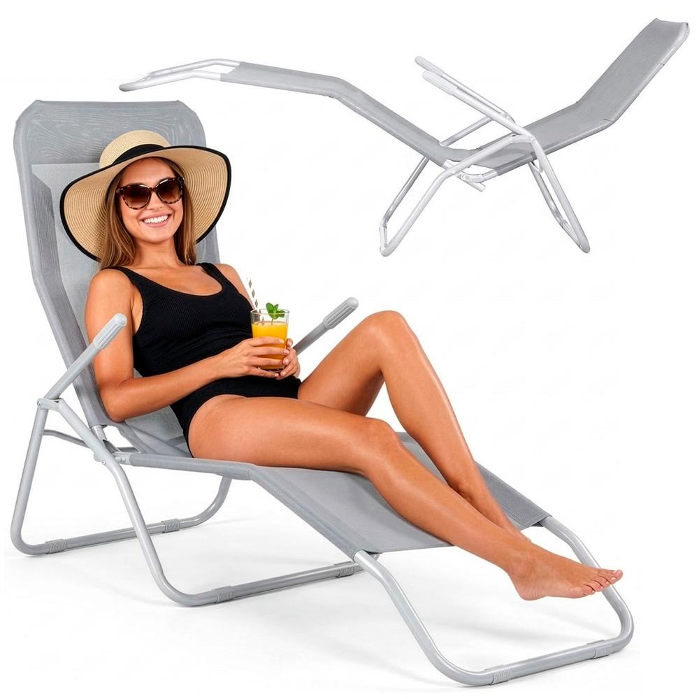 Sezlong pliabil Zero Gravity cu sezut din textilene, capacitate 120 kg, 60x185x96 cm, gri deschis - imagine 22
