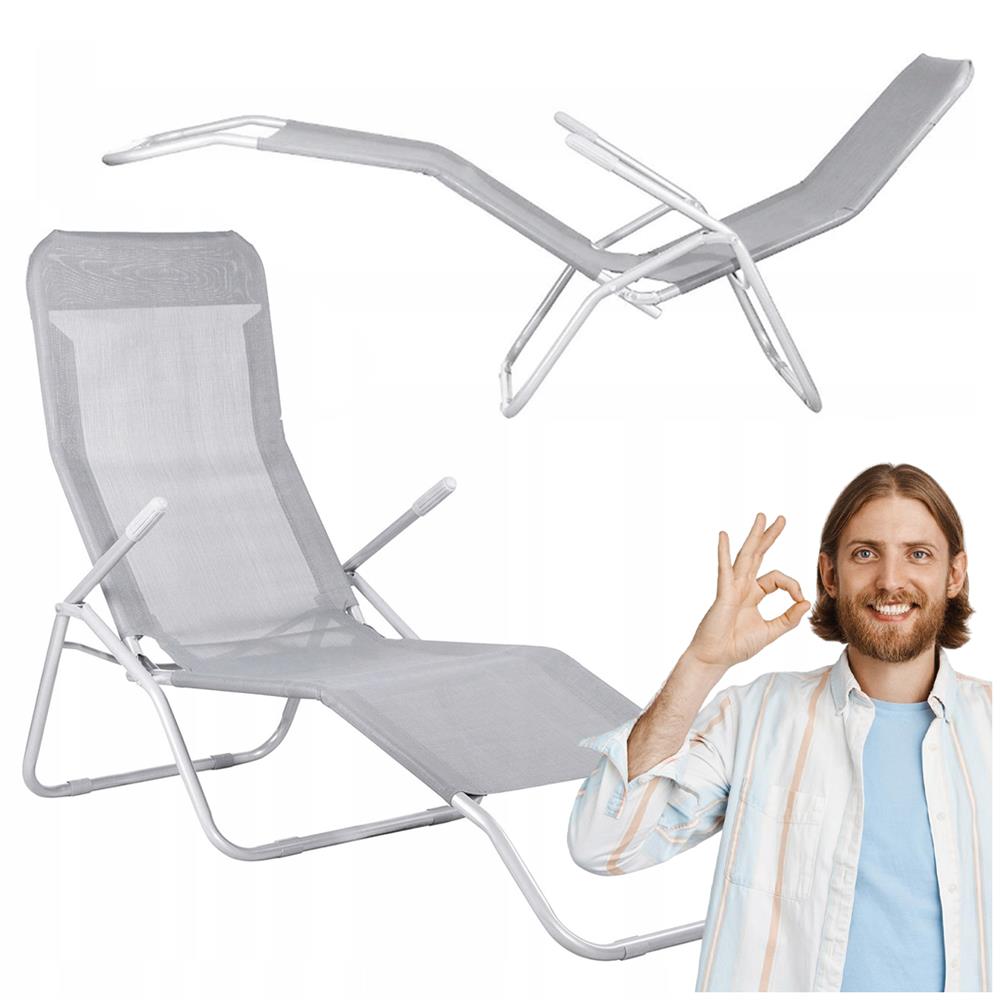 Sezlong pliabil Zero Gravity cu sezut din textilene, capacitate 120 kg, 60x185x96 cm, gri deschis - imagine 5